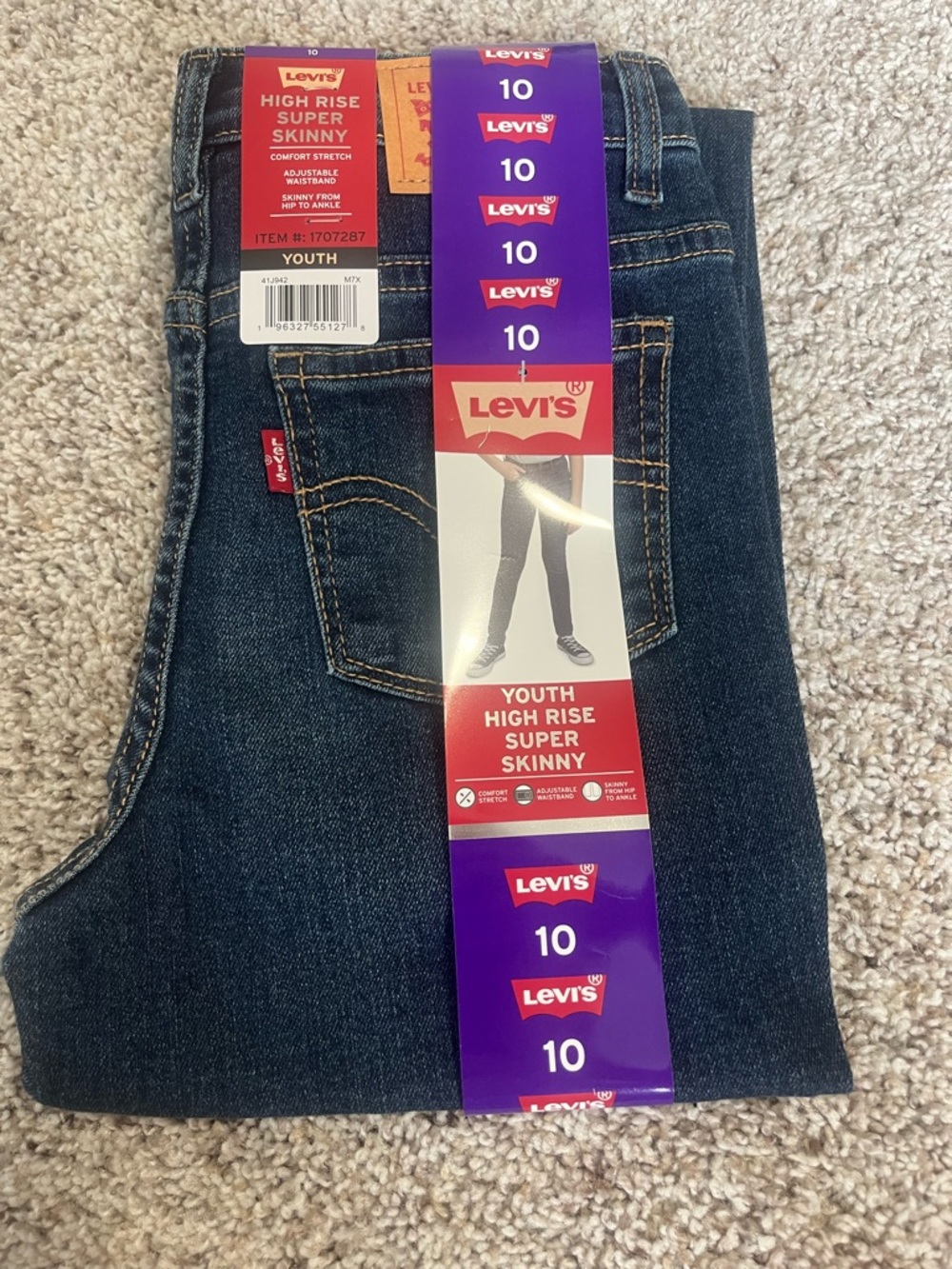 Levi's Youth High Rise Super Skinny Adjustable Waist Stretch Jeans - Dark Wash